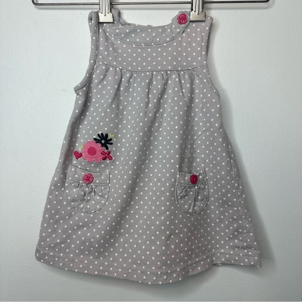 Just One You By Carters Girls Gray Polka Dot Dress Floral Sz 12M